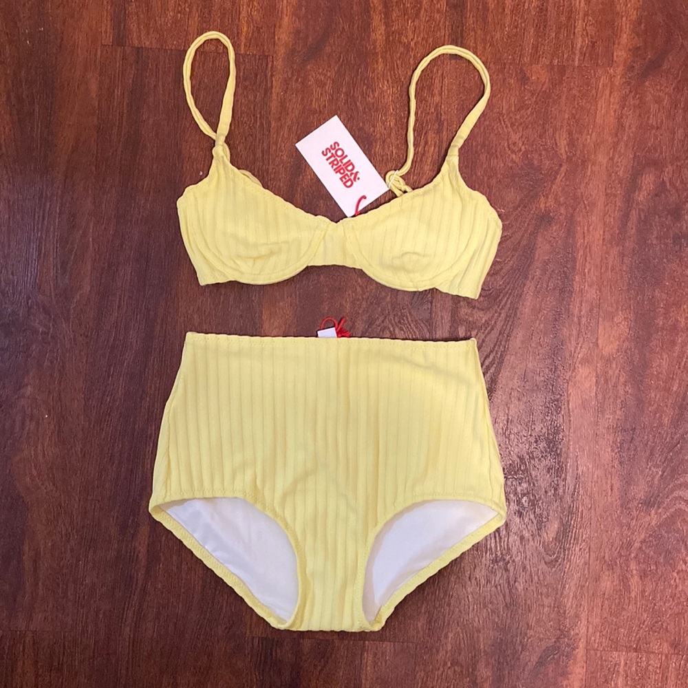 Solid & Striped Madewell yellow ribbed bikini ginger set NEW